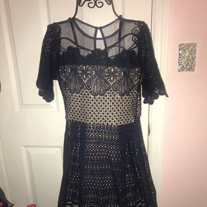 Navy Lace Midi Dress
